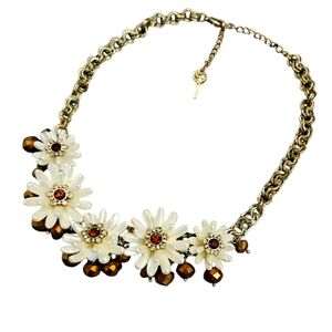 Betsey Johnson Summer Metallics Autumn Pearl Flower Daisy Bronze Bead Necklace